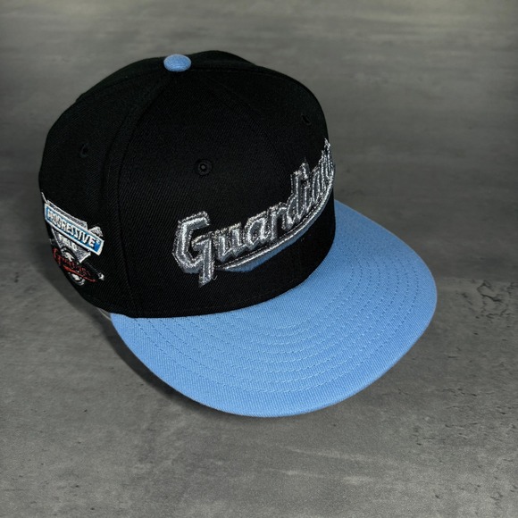 Hat‎ Club Cleveland Guardians New Era Cap 7 1/4 Black Baby Blue Silver Metallic